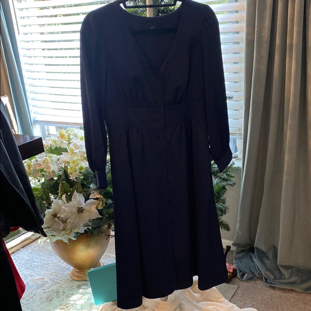 J. Crew Blue A-line Cocktail Dress with Bishop Sleeves